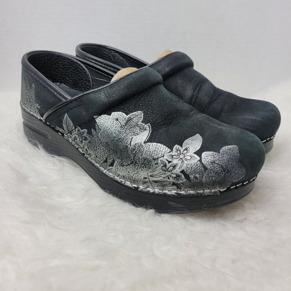 Dansko Professional Metallic Floral Print Nubuck Women's Clogs Shoes Size 6.5